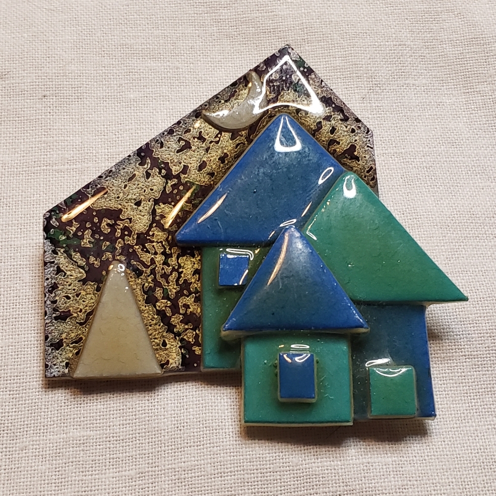 Colorful Ceramic House Brooch